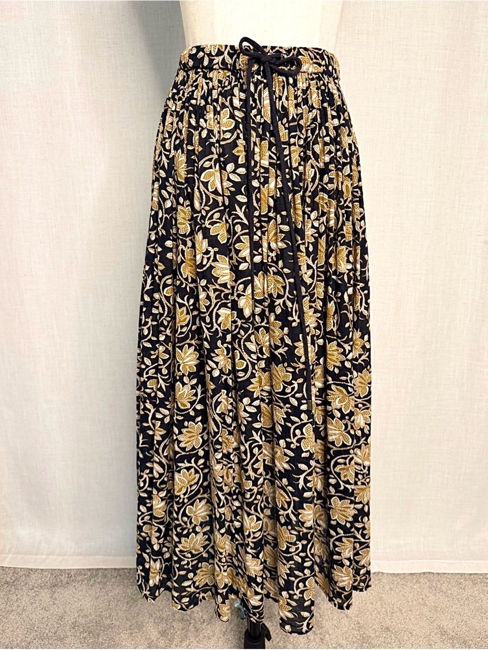 The Great. Floral Print Maxi Skirt Black Gold Cotton Size 0